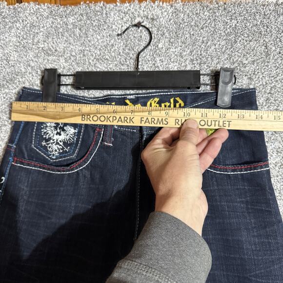 Y2K Inspired Jeans Women Size 14 Mallgoth Bootcut Rock Tattoo Grunge Embroidered - Picture 3 of 11